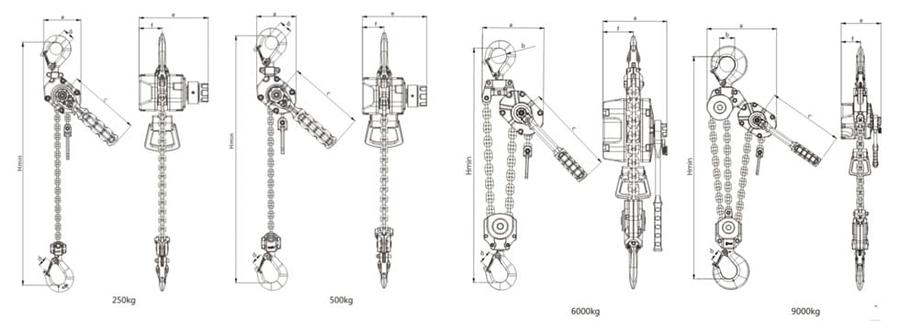 铝合金手扳葫芦尺寸图