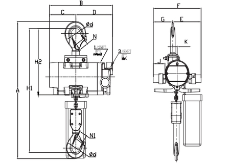 LSGTH型气动葫芦尺寸图一 LSGTH型气动葫芦尺寸图一