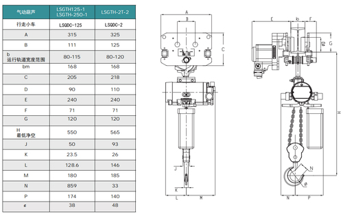 LSGTH型气动葫芦尺寸图二 LSGTH型气动葫芦尺寸图二
