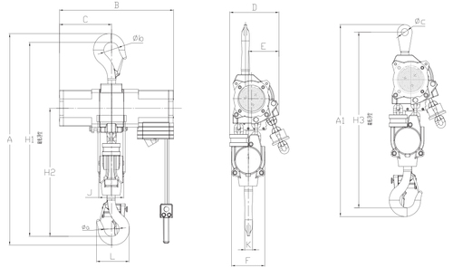 LSHQ型气动葫芦尺寸图 LSHQ型气动葫芦尺寸图