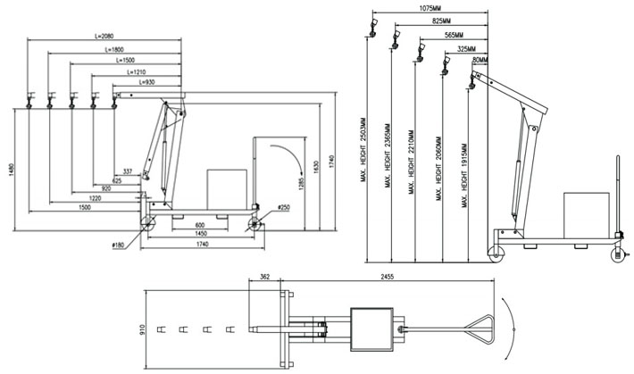 全电动移动液压小吊机尺寸图