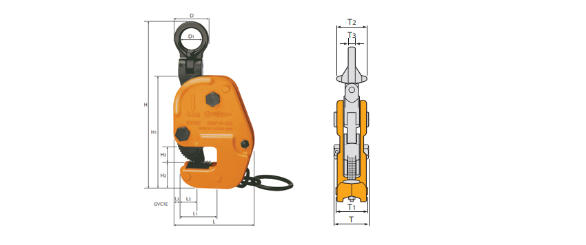 SUPER橫吊鋼板鉗GVC-E型尺寸