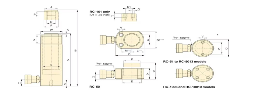 恩派克分離式液壓千斤頂RC51型尺寸