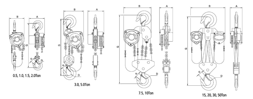 KUK DONG手拉葫芦尺寸 KUK DONG手拉葫芦尺寸