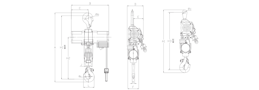 氣動葫蘆LSHQ型（0.25噸-5噸）尺寸