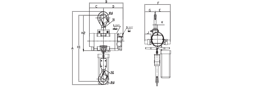 機械式氣動葫蘆LSGTH型尺寸