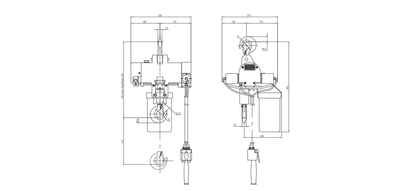 KHC氣動葫蘆KA1S型尺寸