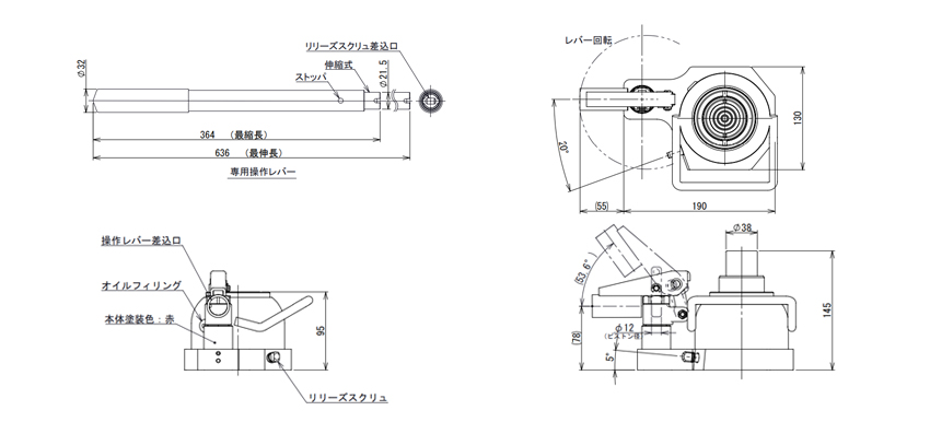 EAGLE JACK二段式迷你型液壓千斤頂DTS-2-100型尺寸