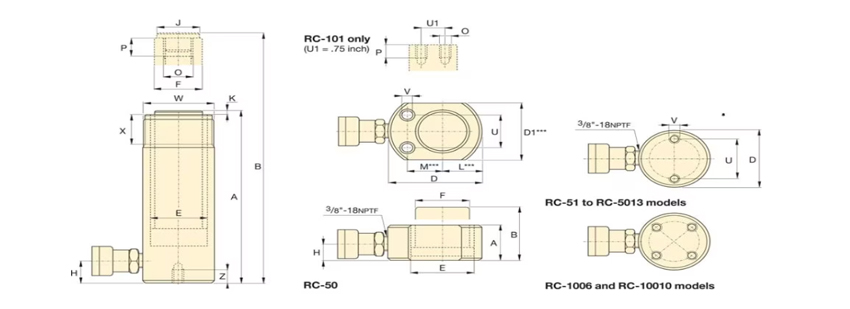 恩派克超薄型液壓千斤頂RC50型尺寸