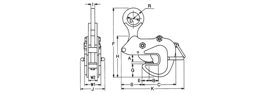 EAGLE CLAMP橫吊鋼板鉗AMS型尺寸：