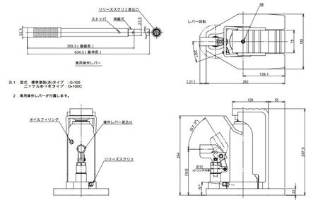 EAGLE JACK E-L長趾型爪式千斤頂尺寸圖