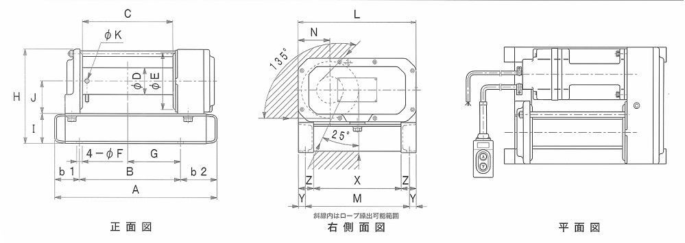 FUJI SX型铝合金电动卷扬机尺寸图
