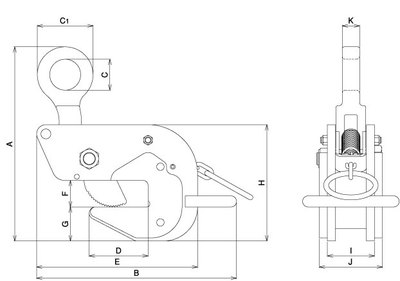 NETSUREN HA-60型横吊钢板钳尺寸图 NETSUREN HA-60型横吊钢板钳尺寸图