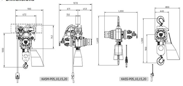 KHC KA5型氣動(dòng)葫蘆尺寸圖