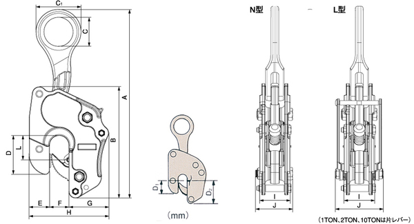 NETSUREN V-25型豎吊鋼板鉗尺寸圖