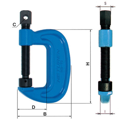 NETSUREN HS型螺旋式鋼板鉗尺寸圖
