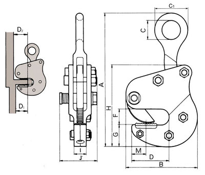 NETSUREN HV-N型横吊钢板钳尺寸图