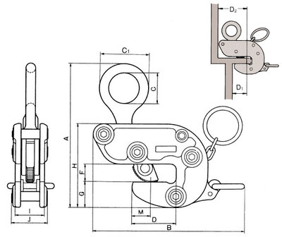 NETSUREN HA-110型横吊钢板钳尺寸图 NETSUREN HA-110型横吊钢板钳尺寸图