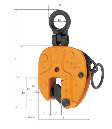 SUPER TOOL SVC-E型豎吊鋼板鉗尺寸圖