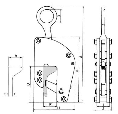 NETSUREN VB-103型豎吊鋼板鉗尺寸圖