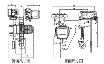 HHBD型低凈空電動(dòng)葫蘆尺寸圖 HHBD型低凈空電動(dòng)葫蘆尺寸圖