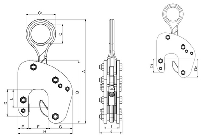 NETSUREN V-25型廣口豎吊鋼板鉗尺寸圖