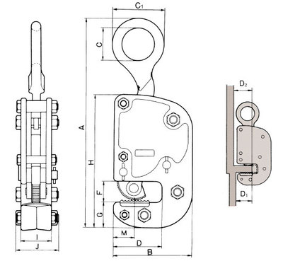 NETSUREN HV-K型橫吊鋼板鉗尺寸圖