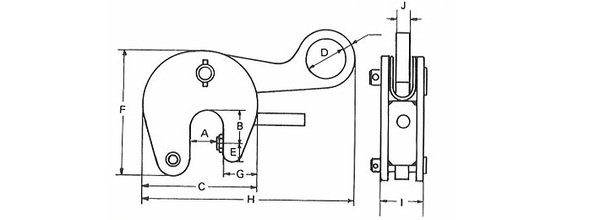 EAGLE CLAMP AC型豎吊鋼板鉗尺寸圖