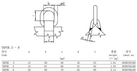 JDT TAPSK型焊接式旋轉(zhuǎn)吊環(huán)參數(shù)表一