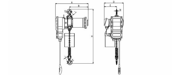 防爆電動(dòng)葫蘆尺寸圖