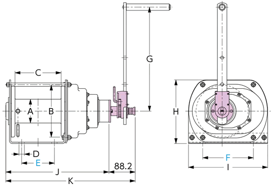 FUJI PRW型手動絞車尺寸圖