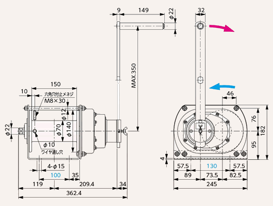FUJI QW?SS型手動絞車尺寸圖