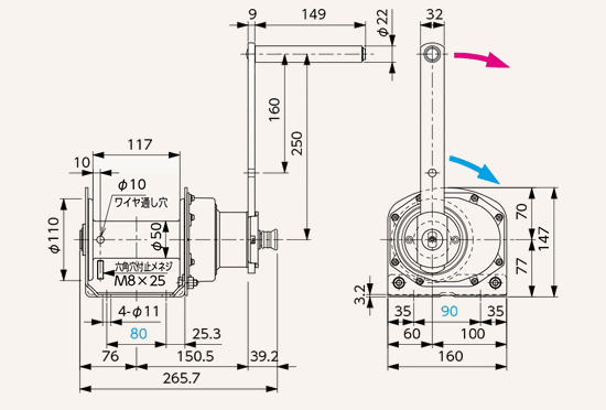 FUJI PNW型手動絞車尺寸表 FUJI PNW型手動絞車尺寸表