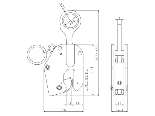 EAGLE CLAMP LV型豎吊鋼板鉗尺寸圖