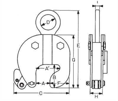 EAGLE CLAMP BCR型豎吊鋼板鉗尺寸圖 EAGLE CLAMP BCR型豎吊鋼板鉗尺寸圖
