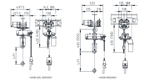 KHC KA型氣動(dòng)葫蘆運(yùn)行式尺寸圖