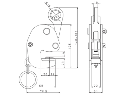 EAGLE CLAMP LH型橫吊鋼板鉗尺寸圖