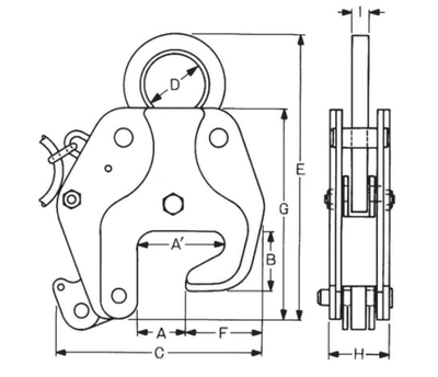 EAGLE CLAMP BCL型豎吊鋼板鉗尺寸圖