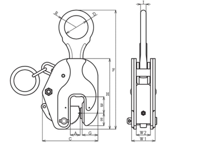 EAGLE CLAMP SL型豎吊鋼板鉗尺寸圖 EAGLE CLAMP SL型豎吊鋼板鉗尺寸圖