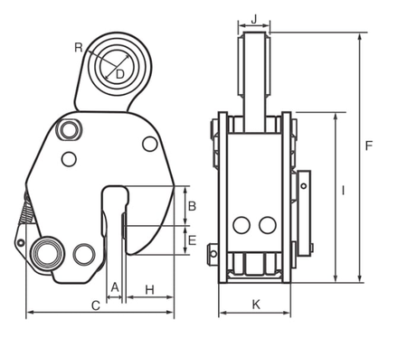 EAGLE CLAMP PE/PER型鋼板樁拉拔夾具尺寸圖 EAGLE CLAMP PE/PER型鋼板樁拉拔夾具尺寸圖