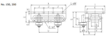 TIRROLLER單側(cè)導(dǎo)向輪型載重滾輪小車尺寸圖