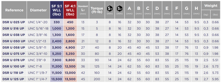 CODIPRO DSR U型旋轉(zhuǎn)吊環(huán)參數(shù)表
