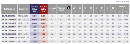 CODIPRO SS.FE.DSR型不銹鋼旋轉(zhuǎn)吊環(huán)參數(shù)表（M）