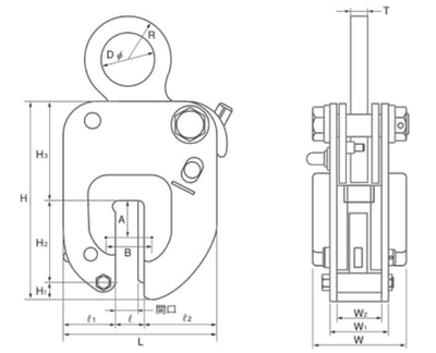 EAGLE CLAMP NE型豎吊無傷鋼板鉗尺寸圖