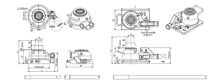 SUNRUN DM型迷你液壓千斤頂尺寸圖