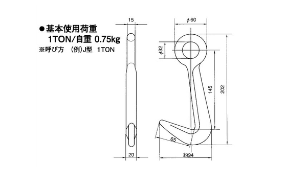 NETSUREN J型鋼板吊鉤尺寸圖