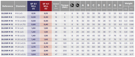 CODIPRO SS.DSR M 型不銹鋼旋轉(zhuǎn)吊環(huán)參數(shù)表