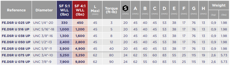 CODIPRO FE.DSR U型旋轉(zhuǎn)吊環(huán)參數(shù)表