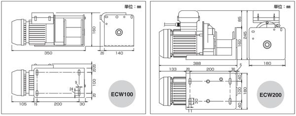 H.H.H. ECW型小型卷扬机尺寸图 H.H.H. ECW型小型卷扬机尺寸图