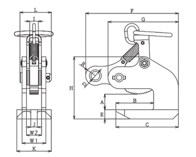 EAGLE CLAMP VAFS型横吊钢板钳尺寸图 EAGLE CLAMP VAFS型横吊钢板钳尺寸图